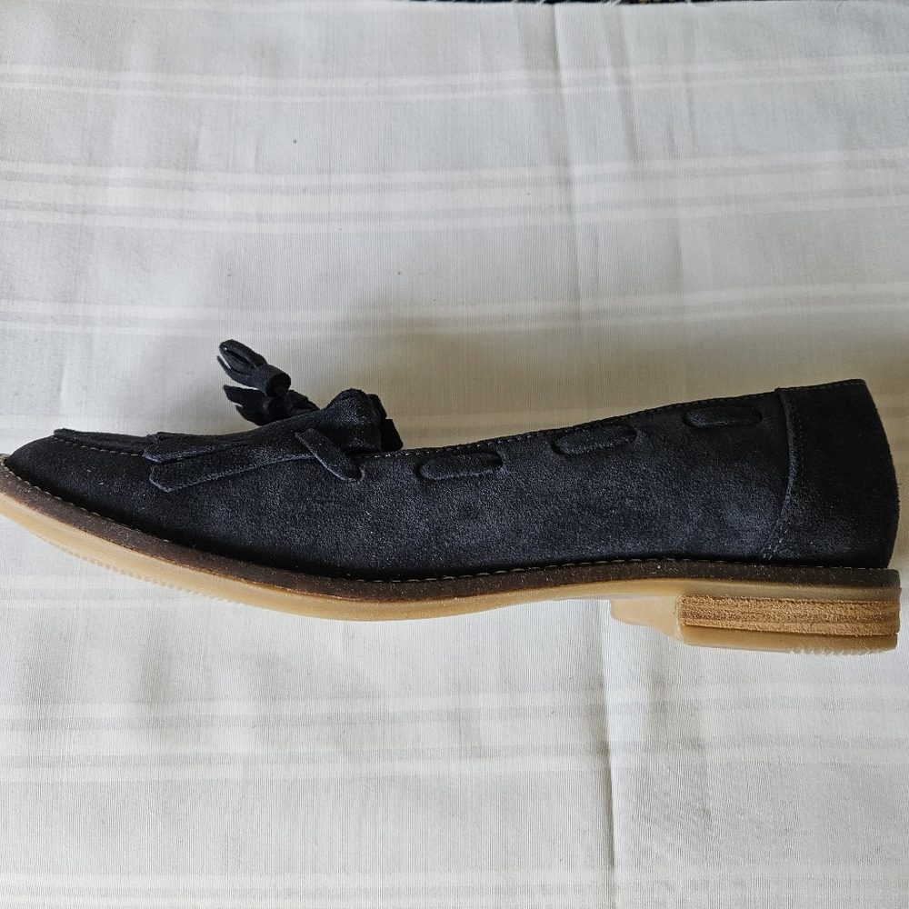 Tassel Suede Loafers - Navy Blue Women’s Flats - Picture 2 of 7